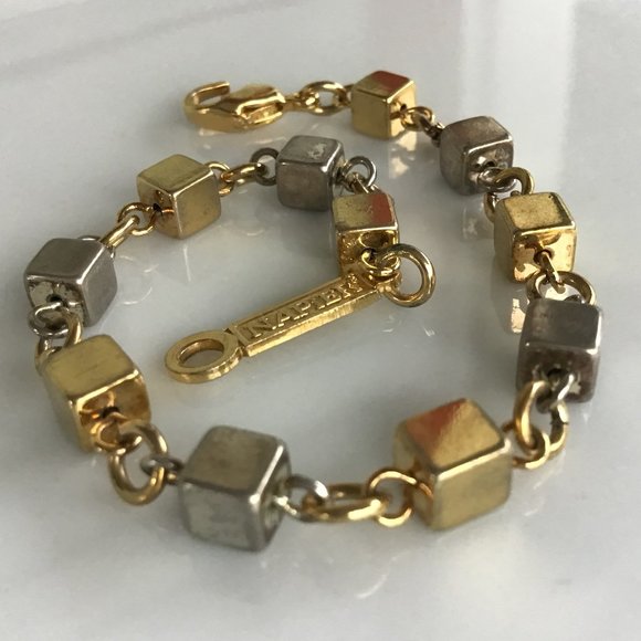 Vintage Napier Gold & Silver Tone Cube Bracelet Signed - Picture 2 of 16